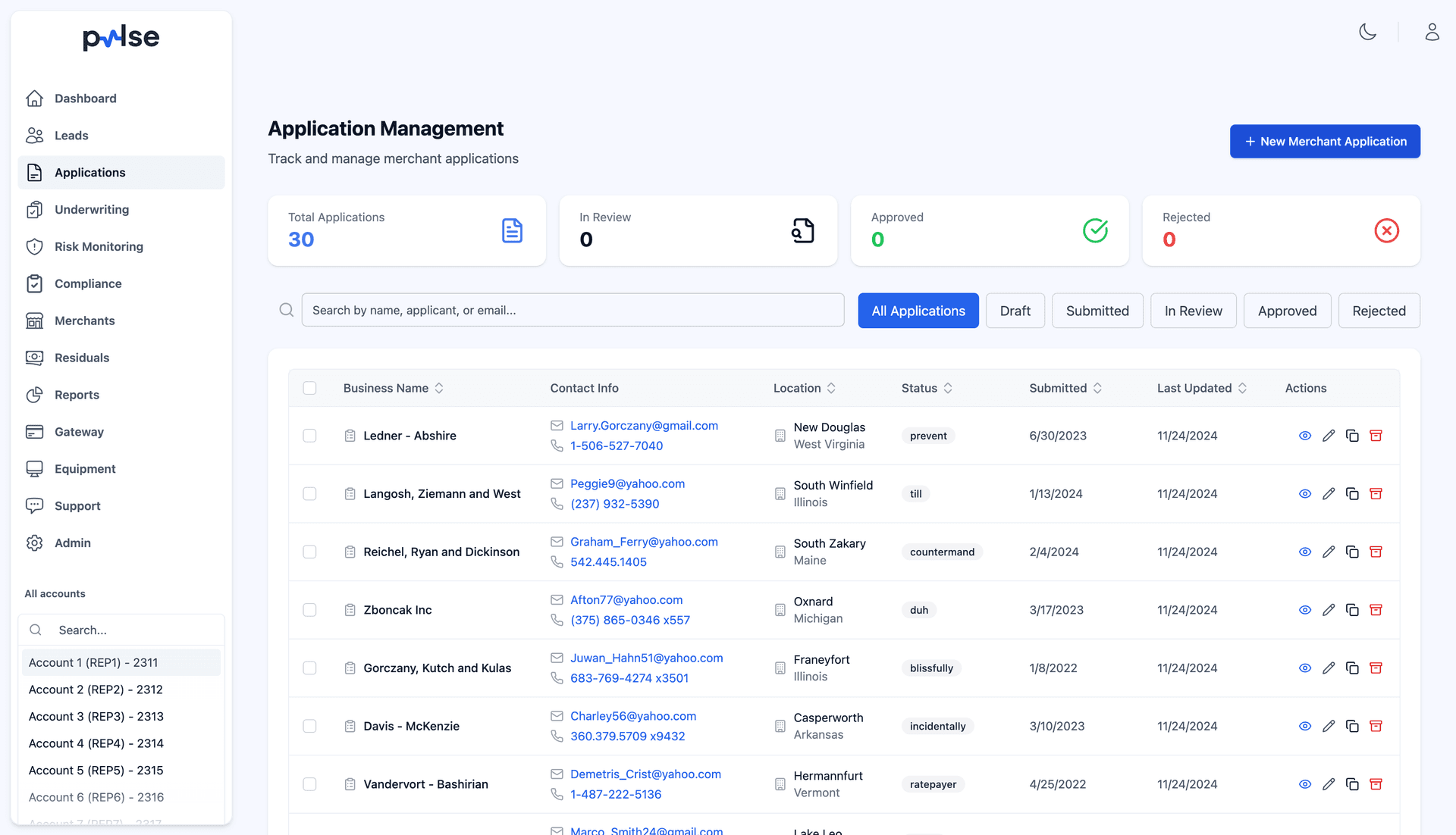 Diagram showing data flow between Pulse CRM and external services (gateways, Slack, Documenso, etc.)